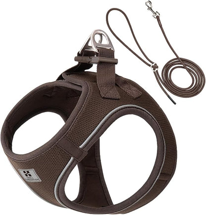 Adjustable Dog Harness with Leash, Reflective Mesh, No-Pull Design，Matching Lead Rope (Brown, XXS)