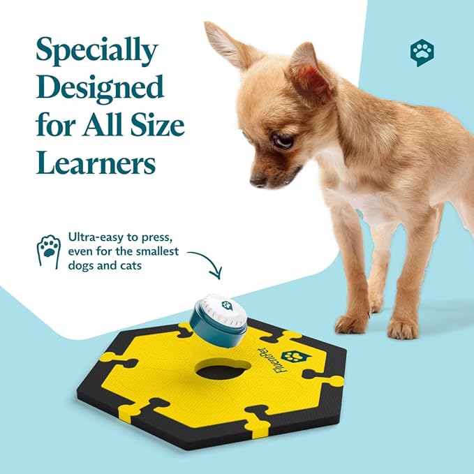 FluentPet Speak Up Get Started Kit with Clearer Upward-Facing Sound - 6 Recordable Buttons w/Pre-Installed Batteries & 3 HexTile Button Mats | Training Dog & Cat Communication Buttons