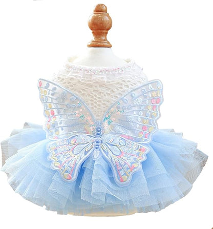 Fashion Sweet Puppy Dog Blingbling Princess Skirt Pet Dog Lace Cake Camisole Tutu Dress B-Light Blue S