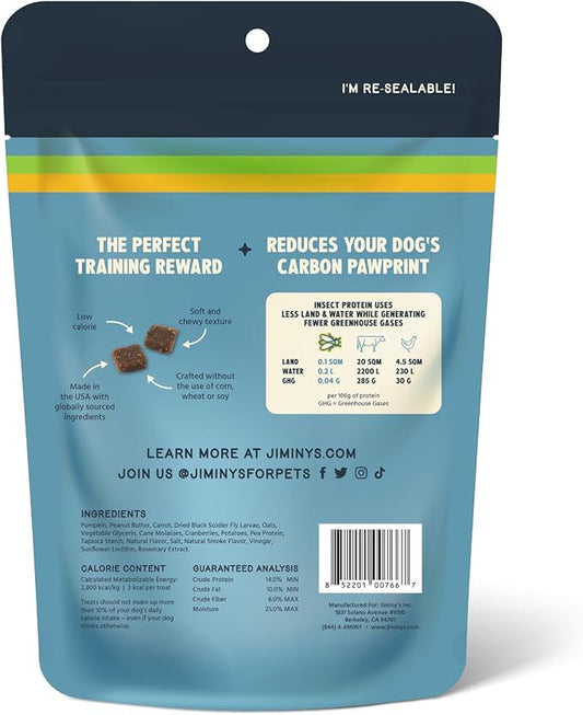 Jiminy's Chewy Training Treats for Dogs, Low Calorie, Hypoallergenic Insect Protein, Made in USA, 6oz, Peanut Butter & Cranberry (Pack of 1)