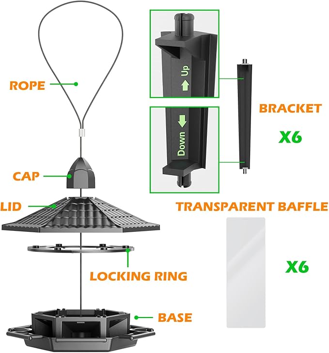 Birdream Hanging Bird Feeders, Retro Pagoda Design Fun Installation Squirrel Proof Bird Feeders, Attracting Wild Birds Chickadees Goldfinches Cardinals Finches and Sparrows - Black