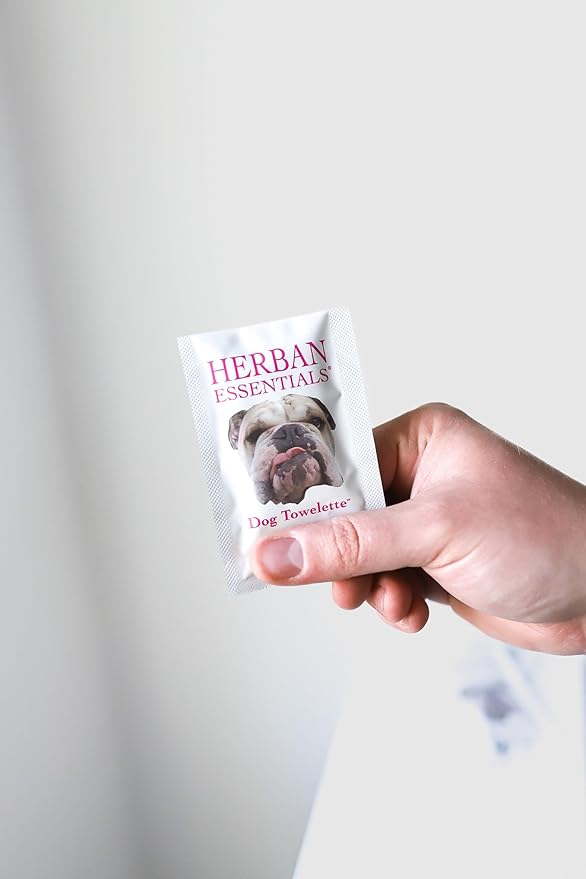 Herban Essentials - Dog Grooming Wipes for Dogs, Essential Oil Pet Wet Wipes for Cleaning, Deodorizing & Allergy Defense, Natural Hand Wipe, Moist Towelettes Individually Wrapped Body Wipes, 20 Count