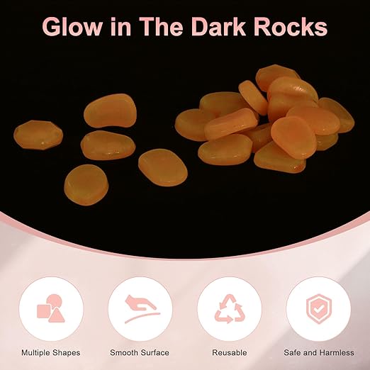 20-Pack Glow in The Dark Rocks, 1.77" Resin Outdoor Garden Decorations Luminous Pebbles Stones for Garden Plants/Aquarium/Backyard Path, Aquarium Gravel [Pink]
