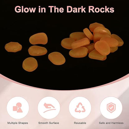 50-Pack Glow in The Dark Rocks, 1.77" Resin Outdoor Garden Decorations Luminous Pebbles Stones for Garden Plants/Aquarium/Backyard Path, Aquarium Gravel [Pink]