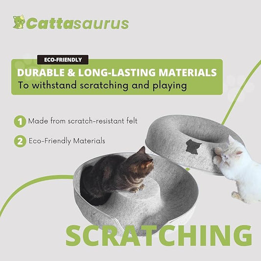 Cattasaurus Peekaboo Cat Cave Duo Jumbo Set, Extra Spacious Cat Donut for Multiple & Large Kitty 15+ lbs, Scratch Detachable Cat Beds for Indoor Cats, Washable Cat Tunnel Bed, Best Kitten Toys