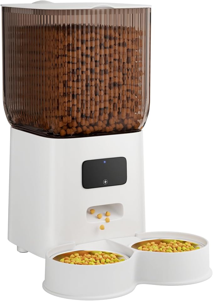 Cat Feeder Automatic, 2.4G WiFi Automatic Dog Feeder with Remote Feeding Cat Food Dispenser for 2 Cats, 5L Pets Timed Automatic Feeders with Dual Power Supply