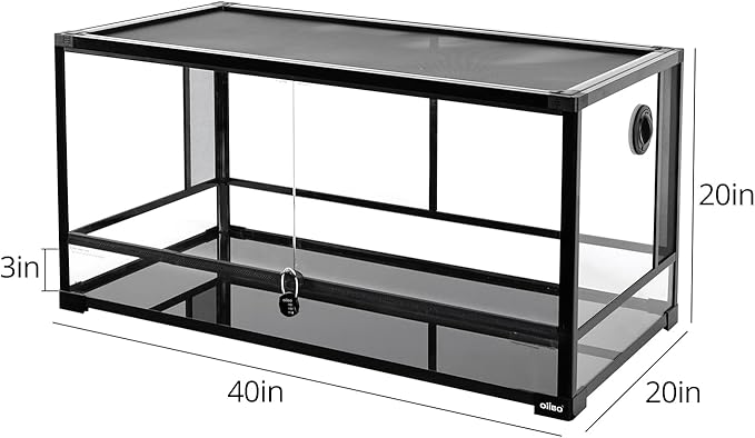 OIIBO Glass Reptile Terrarium, 40"x20"x20" Bearded Dragon Tank with One-Hand Opening Front Hinge Doors, Top and Front Ventilation, Reptile Habitat for Bearded Dragon Ball Python Snake Gecko Knock-Down
