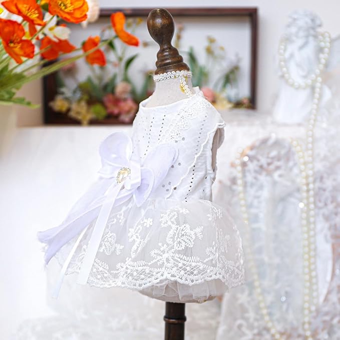 Fashion Sweet Puppy Dog Blingbling Princess Skirt Pet Dog Lace Cake Camisole Tutu Dress K-White XS
