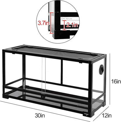 WACOOL TERRA Large Reptile Tank 25 Gallon, 360°Full Vision Glass Reptile Terrarium with Top Mesh Lid for Beaded Dragon Lizard Gecko Snake Hermit Crab Use, 30"(W) X 12"(D) X 16"（H）