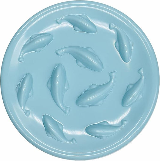 Slow Feeder Bowl for Cats and Small Dogs,Cilkus Fish Pool Design, Fun Interactive Bloat Stop Puzzle Feeder Bowl Healthy Eating Diet Made of Melamine Food Grade Material Dishwasher Safe (Blue)