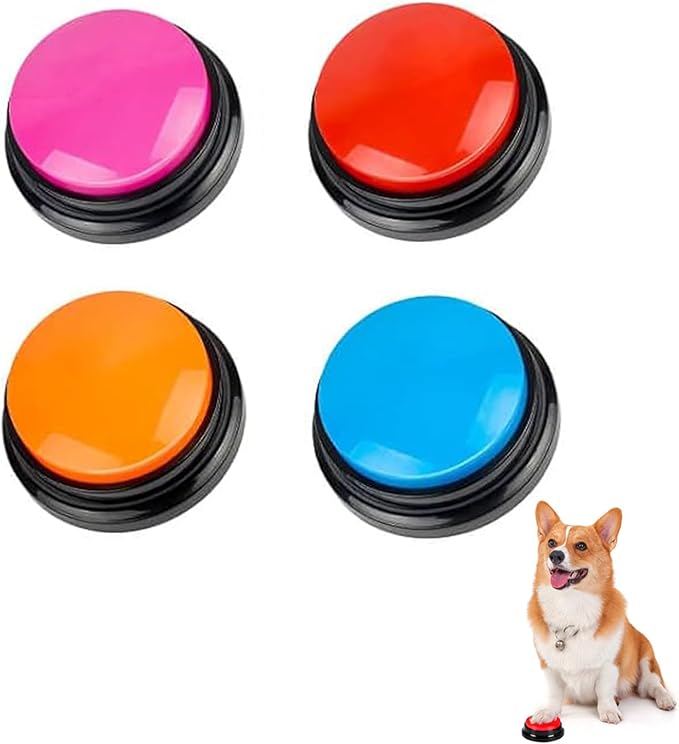 BoArt Voice Recording Button, Dog Buttons for Communication Pet Training Buzzer, 30 Second Record&Playback, Voice Recording Clicker for Cat, Puppy, Pet Trainin, Funny Gift for Study Office Home 4 Pcs