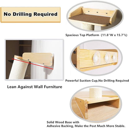 Modern 78.7“ Tall Leaning Wall Sisal Cat Tree Tower Scratching Post Pillar at 70 Degree Angle with Bed Hammock Perch, Cat Climbing Pole for Window (Sisal Cover)