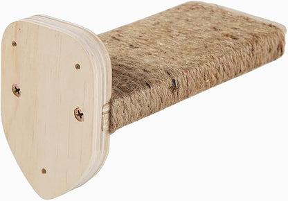 3-in-1 Cat Climbing Wall Steps with Hemp Rope, Shelves and Perches, Scratching Pads for Cats Playing and Climbing (Wood)