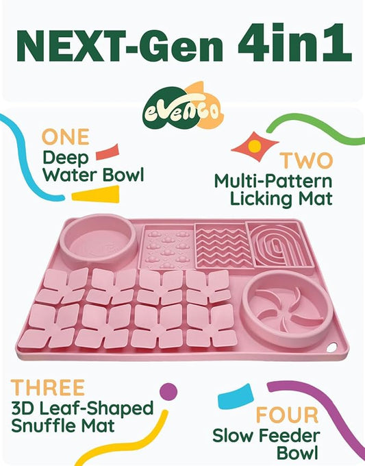 Slow Feeder Bowl for Dogs and Cats, Silicone Lick Mat & Snuffle Mat with Suction Cups - Interactive Puzzle Feeder, Slow Eating, Keep Busy and Reduce Vomiting (15.75" x 10.5" Pink)