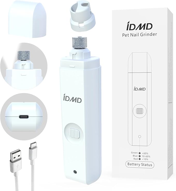 Dog Nail Grinder with Light Dog Nail Trimmers Quiet Powerful 2-Speed Rechargeable Electric Pet Nail Grinder File Toenail Clippers for Large Medium Small Dogs & Cats (White+Charging Cable)