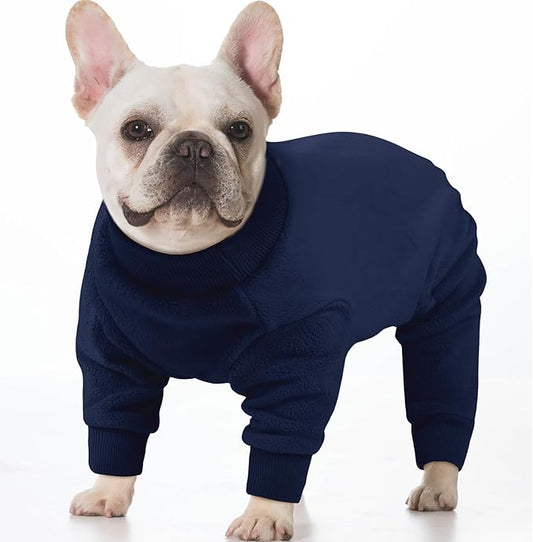 Large Dog Pajamas Soft Fleece Sweater Pet Onesie for Fall Winter Warm Four Legs Dogs Jumpsuit Stretchy Pjs for Doggy Boy Girl, Blue L