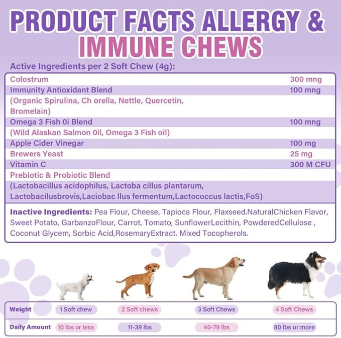 Dog Allergy Chews 500PCs,Dog Allergy and Itching Skin Relief Anti Itch Aller Immune Bites for Dogs Itching licking Paws Treatment Relief Itchy Chew Probiotics Vitamins for Skin and Coat Allergies