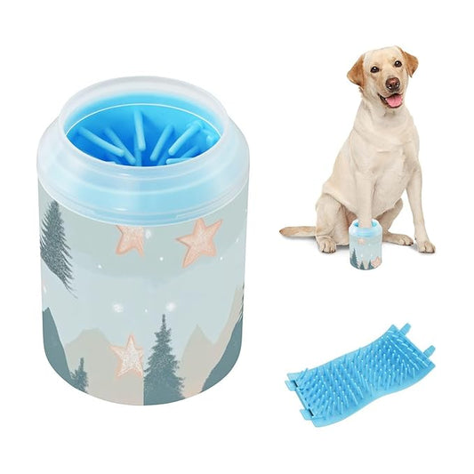 Dog Paw Cleaner Cups for Dogs Pet Foot Washer Paw Scrubber for Medium Small Dogs Cats Cleaning Cup Nature Trees and Stars