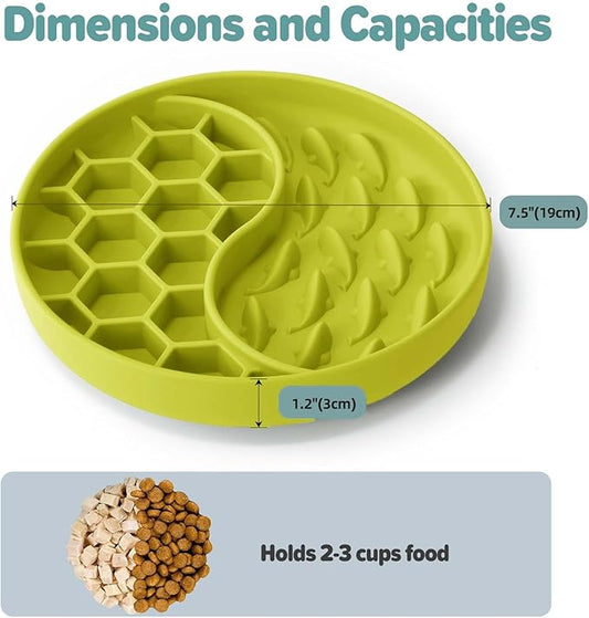 Slow Feeder Dog Bowls, Silicone Pet Food Bowls with Suction Cups, Non-Slip Dog Feeding Slow Down Pet Eating Speed for Fast Eaters, Anxiety Relief & Fun Added (Light Green)