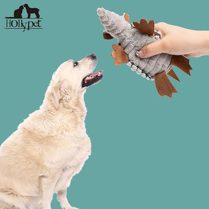 Hollypet Plush Dog Squeaky Toy Stuffed Armadillo Animal Pet Puppy Chew Toys with Clean Teeth for Small Medium Large All Breed Sizes Dogs, Gray, 6 in