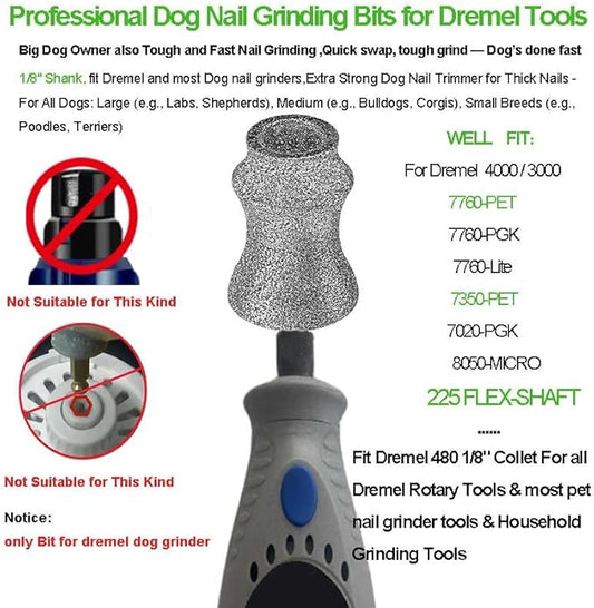 Painless for Dremel Dog Nail Grinder Attachment Replacement heads - Diamond Bit Refills tip for Dremel 7760-Pet & 7350-Pet, Smooth Grinder Tool Accessories for Small,Medium,Large Dog Cat Thick Nail