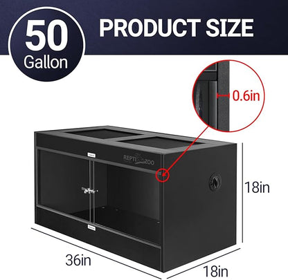 REPTI ZOO 50 Gallon PVC Reptile Enclosure, 36x18x18 inch Reptile Tank for Ball Python Bearded Dragon Snake Gecko, Reptile Terrarium Lounge Habitat with Glass Sliding Door & Top Screen Ventilation