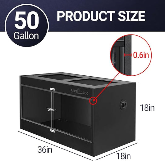 REPTI ZOO 50 Gallon PVC Reptile Enclosure, 36x18x18 inch Reptile Tank for Ball Python Bearded Dragon Snake Gecko, Reptile Terrarium Lounge Habitat with Glass Sliding Door & Top Screen Ventilation