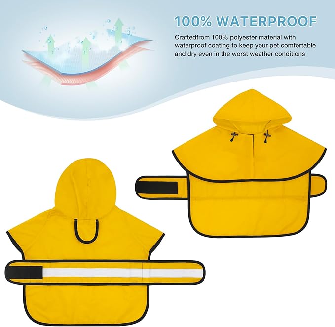 Dog Raincoat - Reflective Waterproof Dog Rain Jacket with Hoodie Lightweight Rain Coat for Small Medium Large Dogs (Large, Yellow)