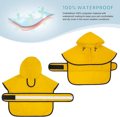 Dog Raincoat - Reflective Waterproof Dog Rain Jacket with Hoodie Lightweight Rain Coat for Small Medium Large Dogs (Large, Yellow)