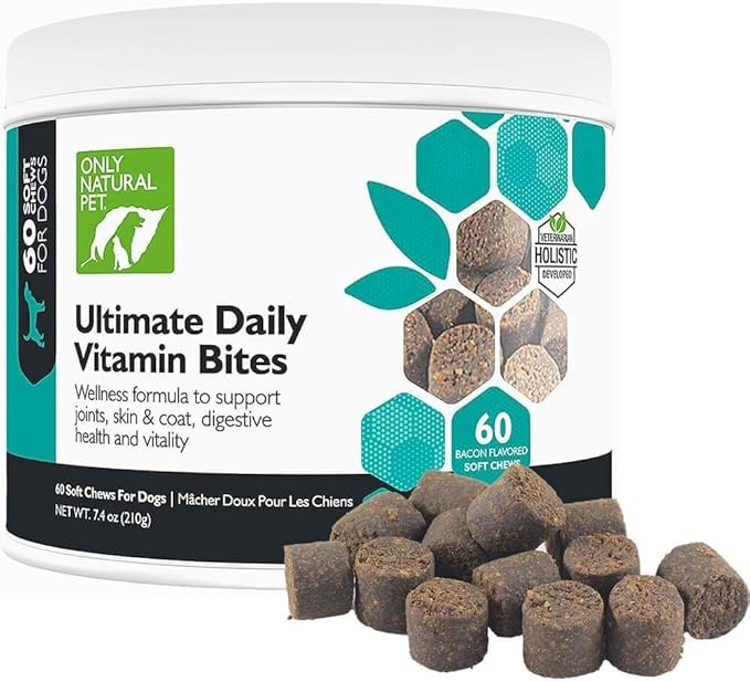 Only Natural Pet Ultimate Daily Vitamins - Complete Multivitamin Supplement for Dogs Balanced Health & Vitality - Senior Small & Large Canine Food Immune Digestive Support -60 Soft Chews (Pack of 2)