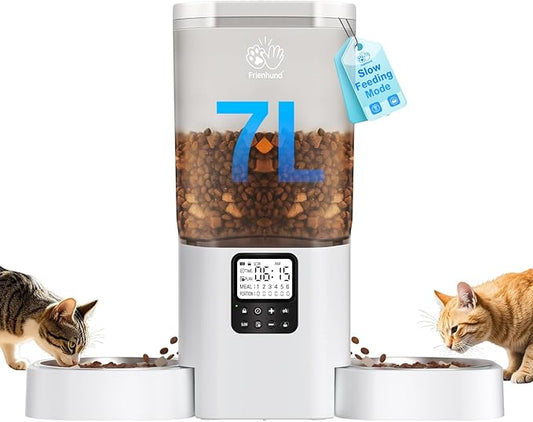 Timed Automatic Cat Feeder 2 Cats with Slow Feed: Dual Automatic Dog Feeder with Information Visualization, Programmable Cat Food Dispenser for Multiple Pets,Detachable for Easy Clean-29 Cup
