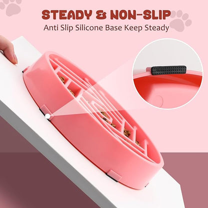 WHIPPY Slow Feeder Dog Bowl, Puzzle Maze Design to Slow Down Eating, 3-Cup Capacity, Anti-Gulping Food Bowl for Medium & Large Dogs,Pink