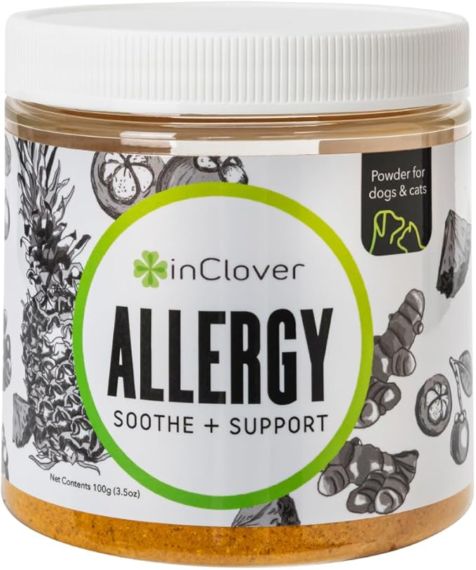 InClover Natural Dog and Cat Allergy Relief Supplement with Turmeric, Mangosteen, and Bromelain - for Pets with Seasonal or Environmental Allergies. Supports Immunity and Maintains Histamine Levels