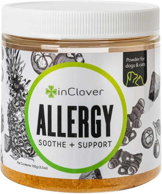 InClover Natural Dog and Cat Allergy Relief Supplement with Turmeric, Mangosteen, and Bromelain - for Pets with Seasonal or Environmental Allergies. Supports Immunity and Maintains Histamine Levels