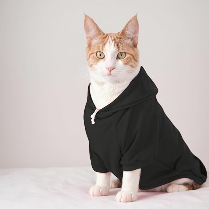Small Dog Hoodie with Leash Hole and Pocket, Soft Winter Dog Sweater, Cozy Hoodies Sweatshirt for Small Dogs Puppy and Cat, Cold Weather Pet Clothes (Black Dog Hoodie, XS)
