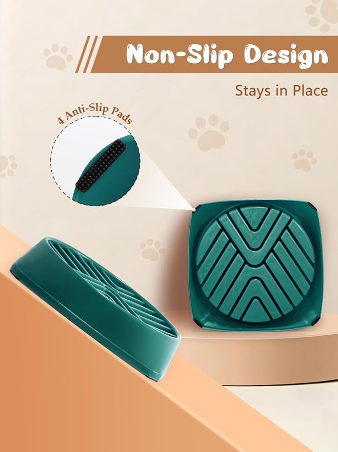 KASBAH Slow Feeder Dog Bowls Large Breed, Holds 5 Cups Wet or Dry Food for Large and Medium Dogs,Puzzle Maze for Fast Eaters,Square Base,Non-Slip, Made Without BPA,Helps Prevent Bloat & Aid Digestion
