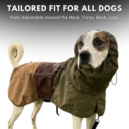 Spark Paws Dog Raincoat, Waterproof Windproof Rain Jacket, for Small Medium Large Extra Large Dogs, Reflective Breathable Full-Body Coverage Dry Suit - Green Brown Tan, S
