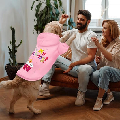 GreenJoy Dog Sweater Dog Hoodie Cold Weather Coat Hooded Sweatshirt for Puppies,Cats, Small Medium Large Dogs (Pink(It's My Birthday), Large)