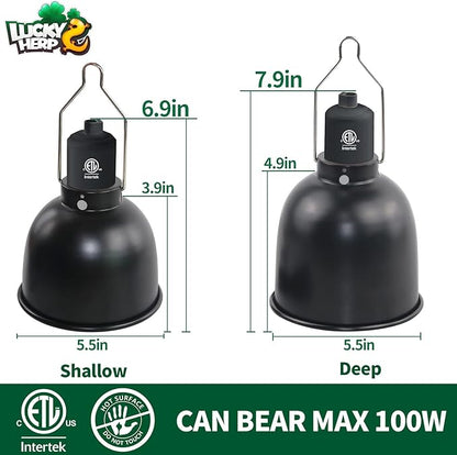 LUCKY HERP Aluminum 5.5inch Deep Dome Reptile Light Fixture, Reptile Heat Lamp Fixture for UVB Bulb Basking Heat Bulb