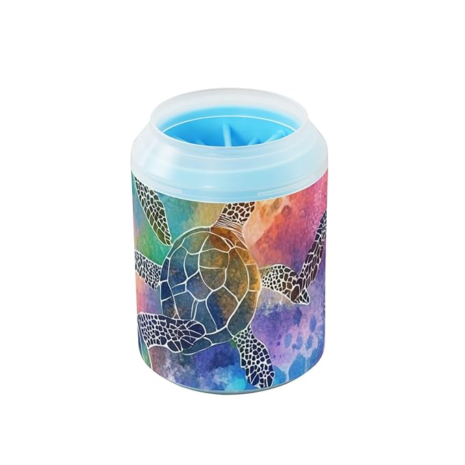 Dog Paw Cleaner Cups for Dogs Pets Foot Washer Paw Scrubber for Medium Small Dogs Cats Cleaning Cup Colorful Watercolor Sea Turtles