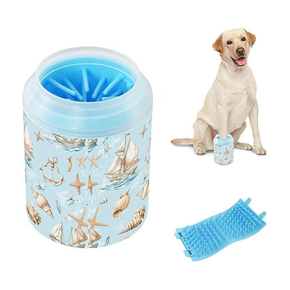 Dog Paw Cleaner Cups for Dogs Pets Foot Washer Paw Scrubber for Medium Small Cats Dogs Cleaning Cup Sailboat Sea Stars Anchor Shells Blue 01
