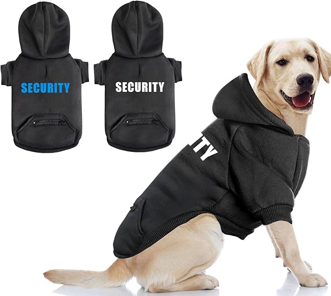 Dog Hoodie for Large Dogs Glow-in-The-Dark Security Dog Sweater Sweatshirt Hooded Soft Brushed Fleece WinterClothes with Dual Pocket Zip Puppy Hoodies Black XL