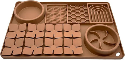 Slow Feeder Bowl, Silicone Lick Mat with Suction Cups for Dog Cat, Snuffle Mat for Pet Smell Training, Puzzle Toys for Bored Puppy, Interactive Sniff Mat for Slow Eating and Keep Busy, Brown