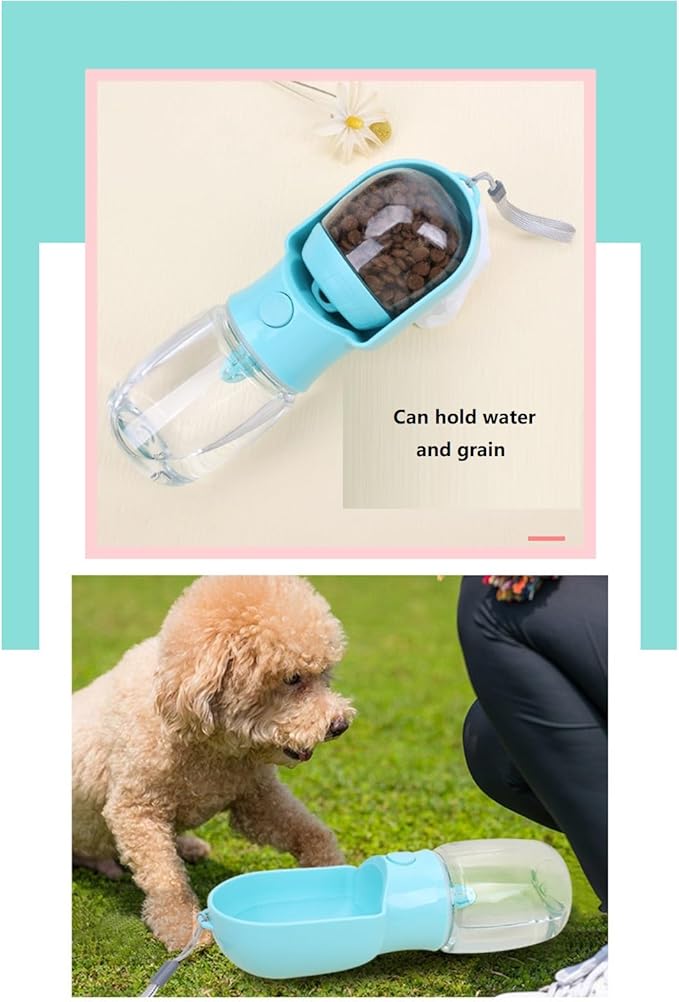 Portable Pet Water Bottle with 180ML Food Storage - Large Size Leakproof Dog Water Bottle for Walking, Travel & Outdoor Use - Cats & Dogs Universal (Pink, 320ML)