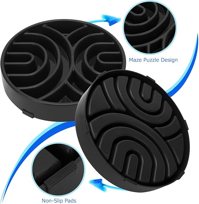 WHIPPY Slow Feeder Maze Dog Bowl - Anti-Choking, Anti-Slip Interactive Puzzle Feeder for Large Dogs, Black