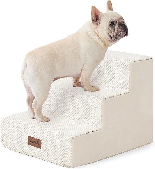 Dog Steps for Couch - Pet Stairs for Small Dogs and Cats, Dog Steps with Non-Slip Bottom Grey 3 Steps, Beige