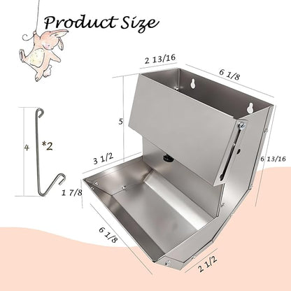 Paiaojia Rabbits Feeder 2 Pcs - Gravity Feeding for Cage Stainless Steel 4Lbs 6.2 Inch, Anti-Corrosion Durable with Sliding Lid for Pet Small Animal Indoor Outdoor Use, Holds Several Days' Food