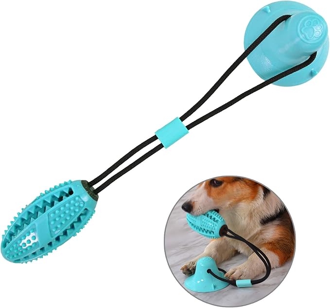 Guardians Dog Chew Toy with Suction Cup for Aggressive Chewers, Puppy Training Treats Food Dispensing Toothbrush Pet Teeth Cleaning Rope Toys for Dogs (Blue)