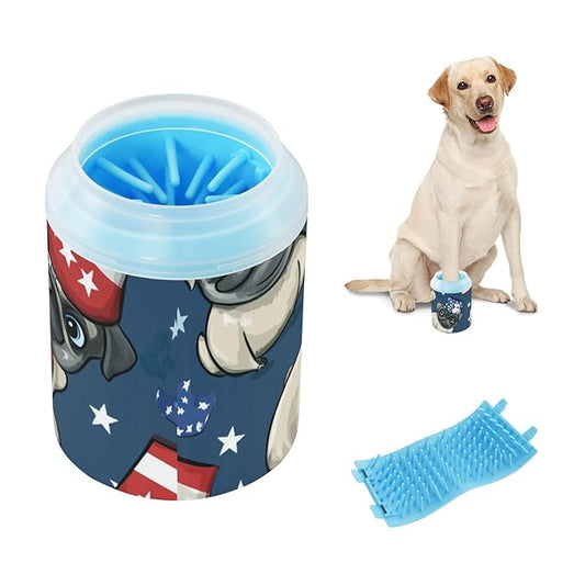 Dog Paw Cleaner Cups for Dogs Pet Foot Washer Paw Scrubber for Medium Small Dogs Cats Cleaning Cup Patriotic Cartoon Pug Dogs