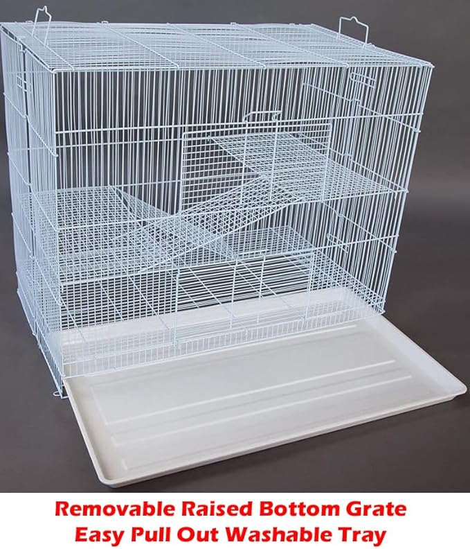 Large 3-Level Easy Foldable Chew-Proof with Tight 3/8 Inch Bar Spacing Shelves & Ladders for Ferret Chinchilla Sugar Glider Rats Mice Gerbil Mouse Metal Travel Carrier Cage Easy Clean Pull Out Tray